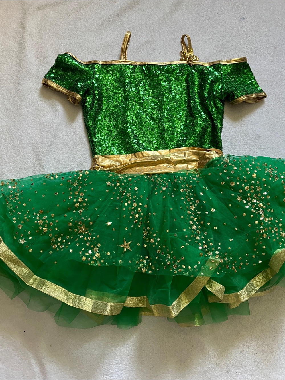 Girls Sparkling Green & Gold Tutu Dance Costume